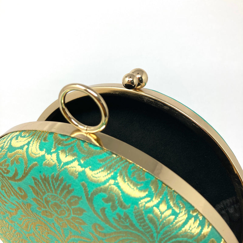 Zok and Zaari Cyan Brocade Clutch Handbag