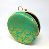 Zok and Zaari Cyan Brocade Clutch Handbag