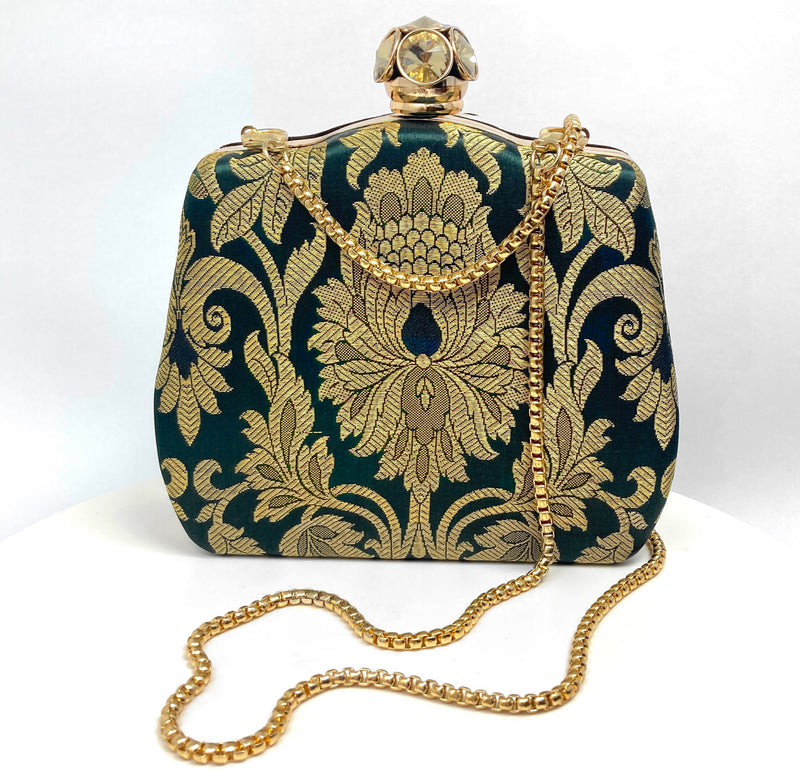 Zok and Zaari Gold Brocade Clutch Handbag