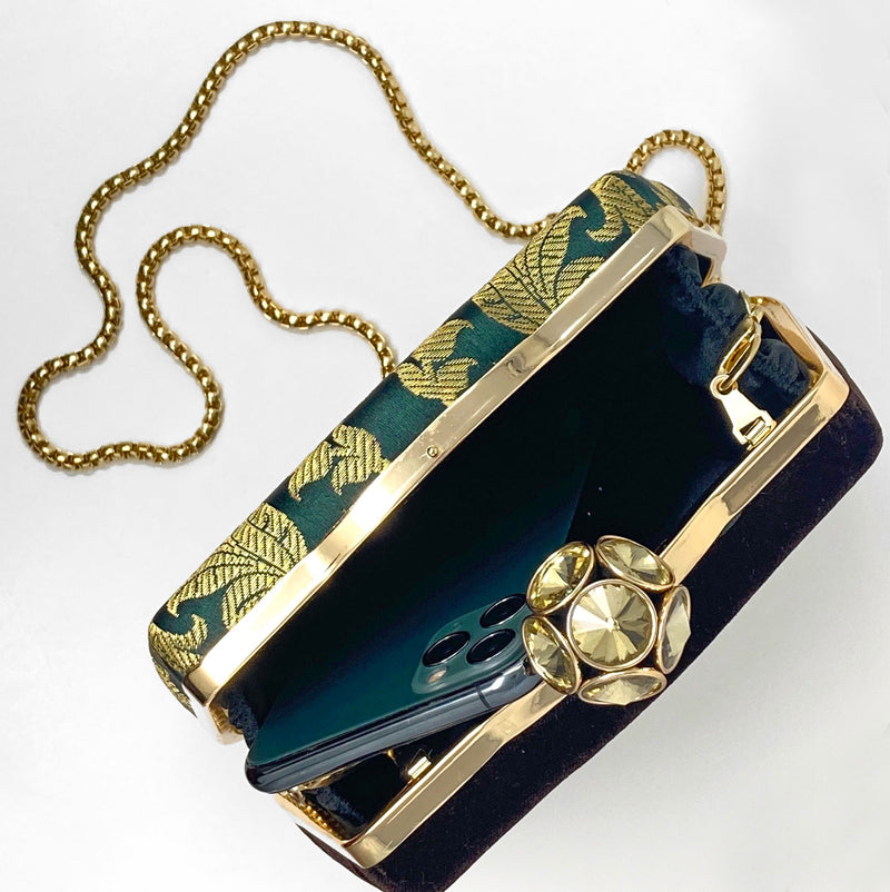 Zok and Zaari Gold Brocade Clutch Handbag