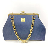 Zok and Zaari Demin Blue Gold Chain Kiss Lock Handbag