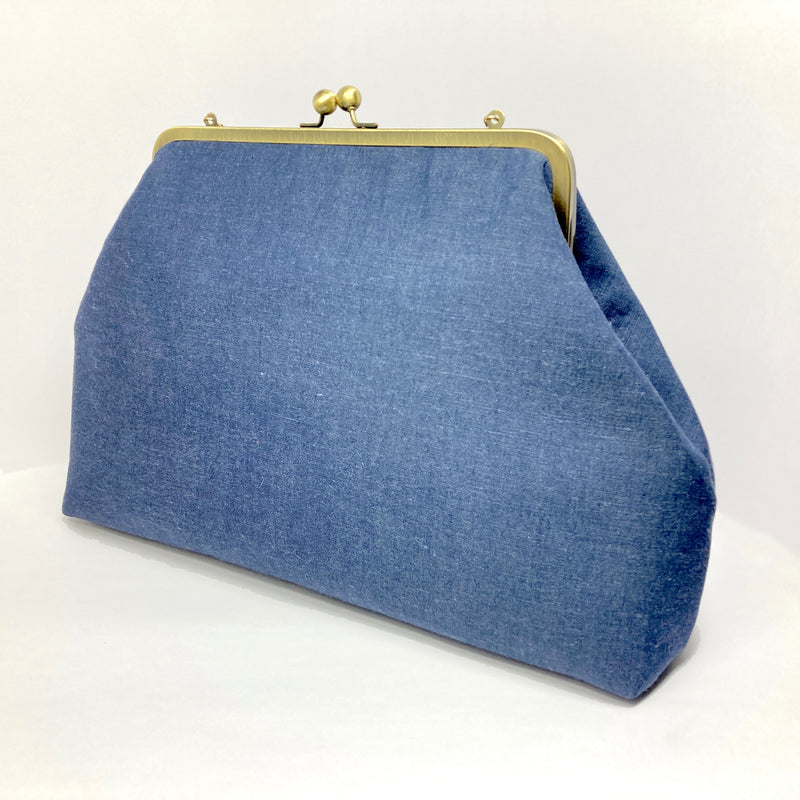 Zok and Zaari Demin Blue Gold Chain Kiss Lock Handbag