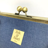 Zok and Zaari Demin Blue Gold Chain Kiss Lock Handbag