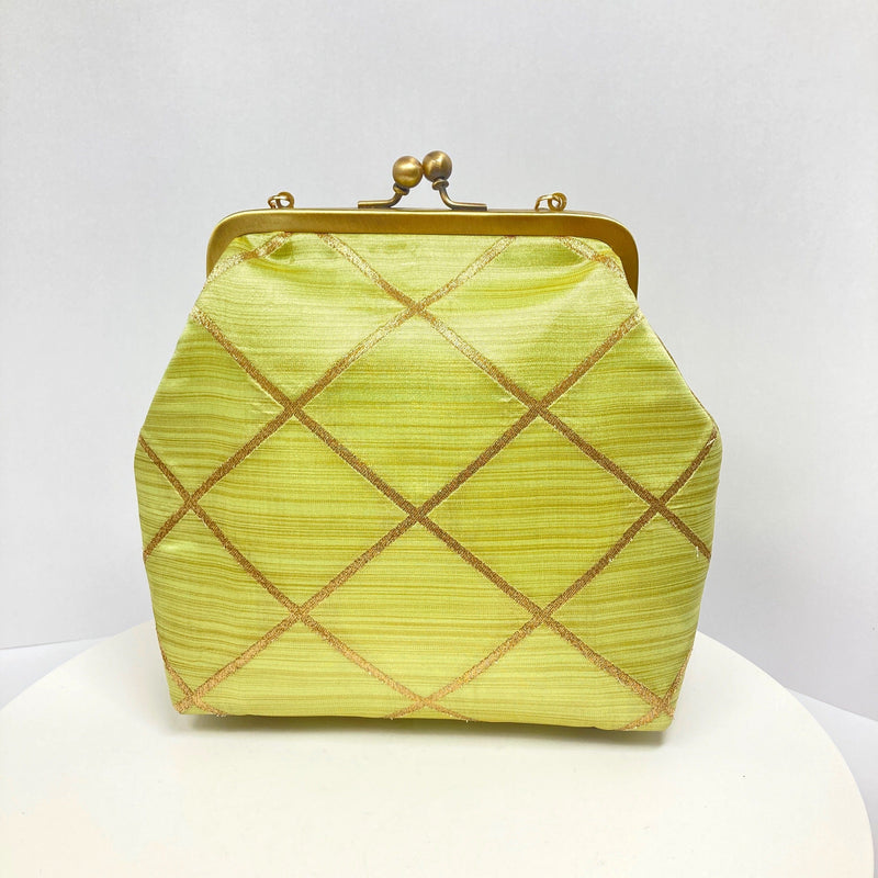 Zok and Zaari Green Brocade Metal Handmade Frame wrist handbag