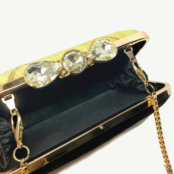 Zok and Zaari Hand Embroidered Clutch Purse Handbag with Gold Chain