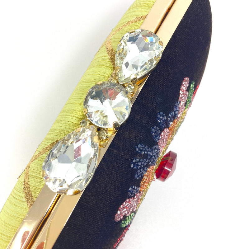 Zok and Zaari Hand Embroidered Clutch Purse Handbag with Gold Chain