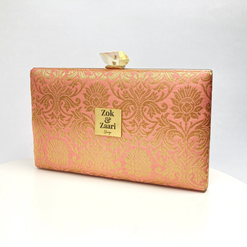 Zok and Zaari Pink Brocade Silk Clutch handbag