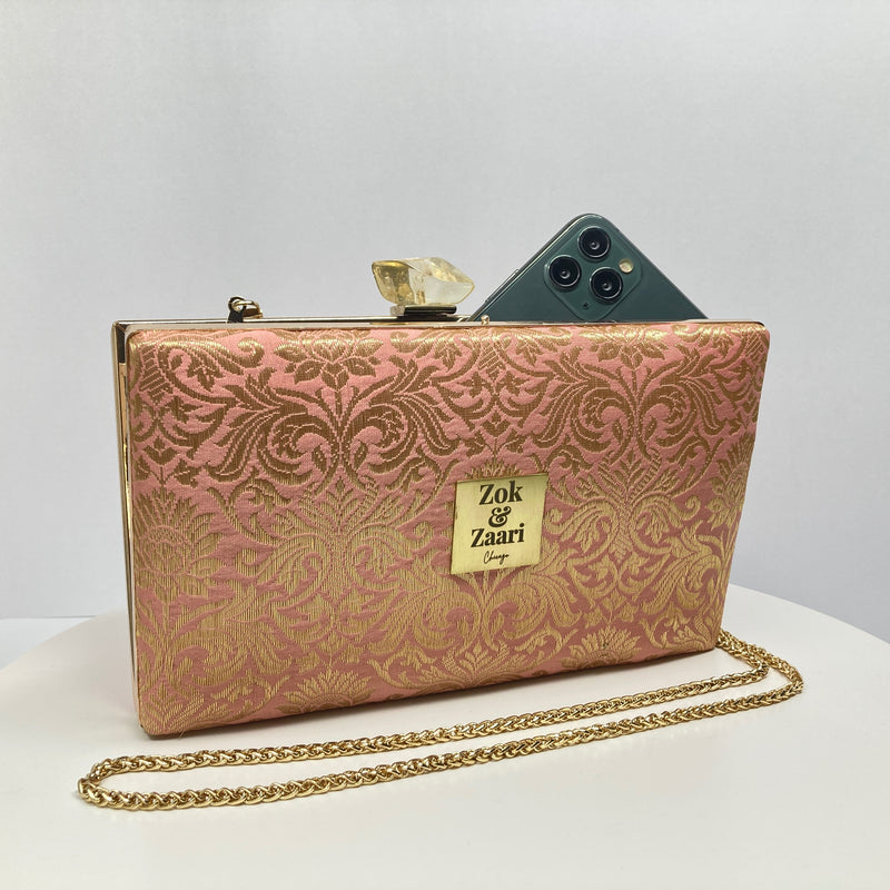 Zok and Zaari Pink Brocade Silk Clutch handbag
