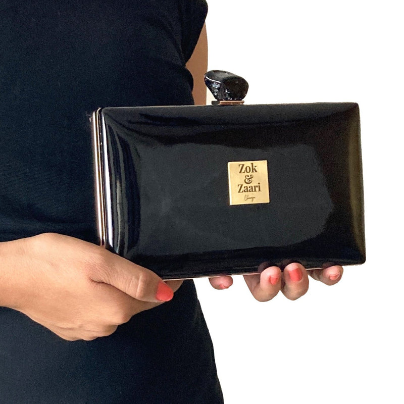 Zok and Zaari Black Faux Leather Clutch handbag