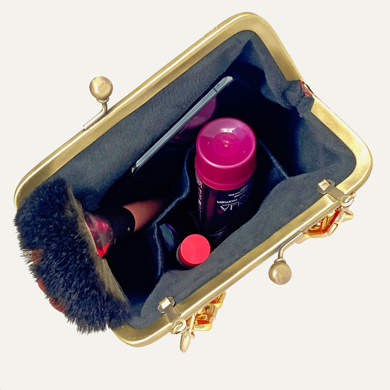 Zok and Zaari Red Brocade Brass Frame handmade wrist handbag