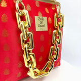 Zok and Zaari Red Brocade Brass Frame handmade wrist handbag