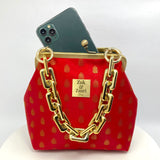 Zok and Zaari Red Brocade Brass Frame handmade wrist handbag