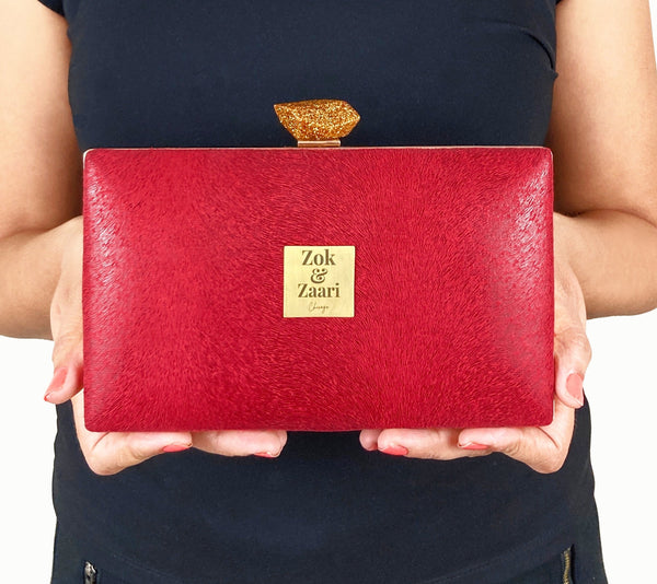 Zok and Zaari Red Faux Leather Clutch handbag