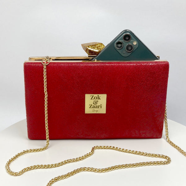 Zok and Zaari Red Faux Leather Clutch handbag