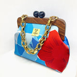 Zok and Zaari Handmade Blue Teakwood Wrist Bag 