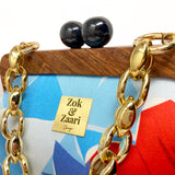 Zok and Zaari Handmade Blue Teakwood Wrist Bag 
