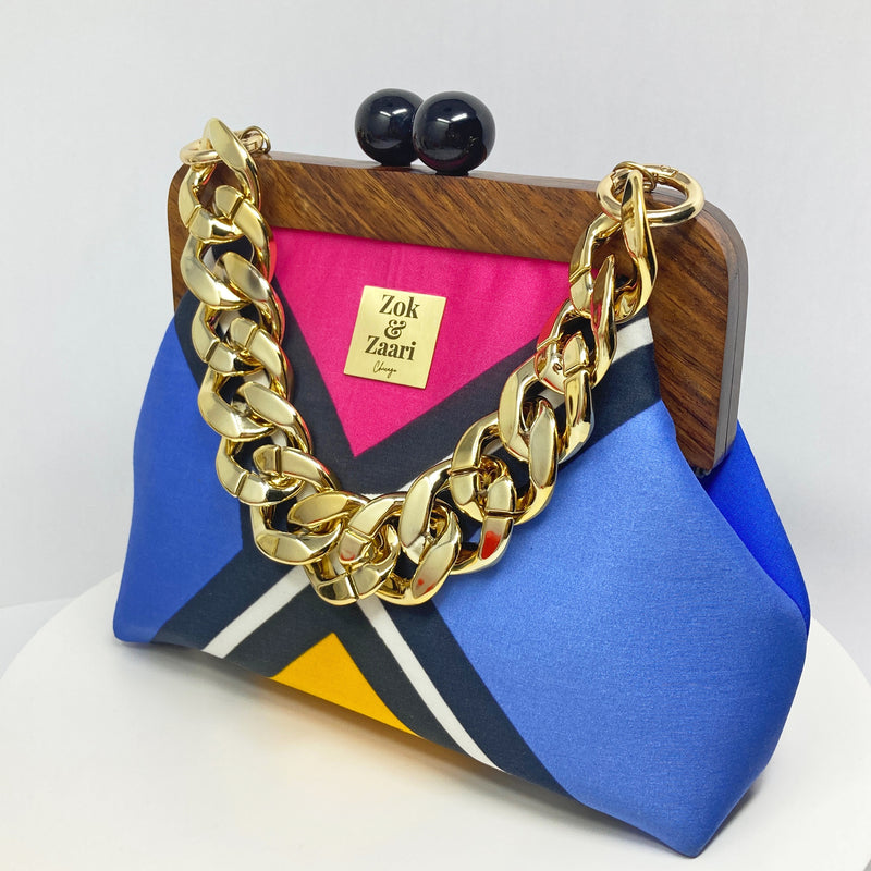Zok and Zaar Digital Print Handmade Frame teakwood wrist handbag