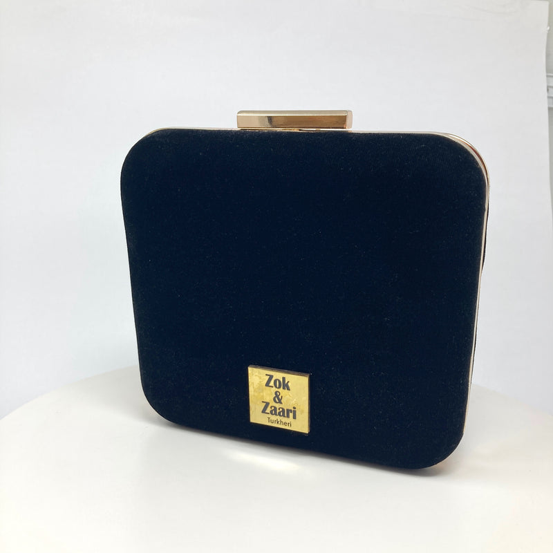 Zok and Zaari Hand embroidered black clutch handbag purse