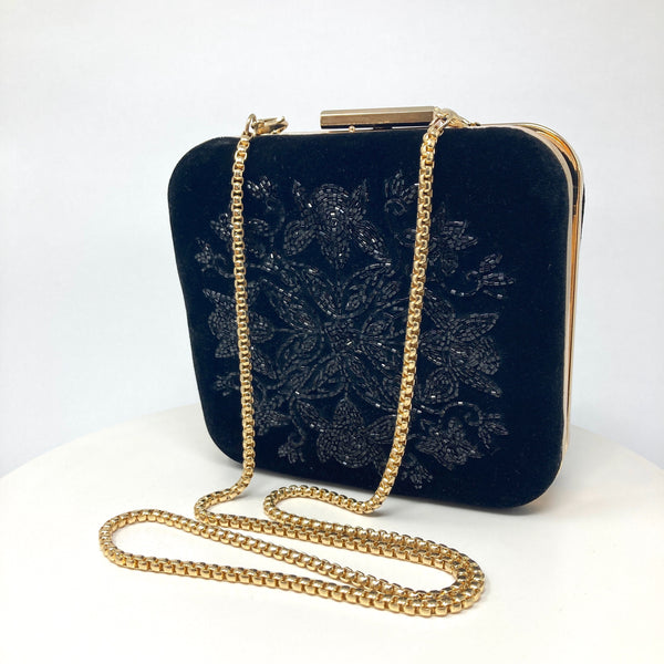 Zok and Zaari Hand embroidered black clutch handbag purse