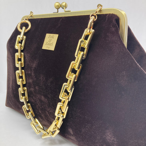 Brown Velvet Frame Handbag