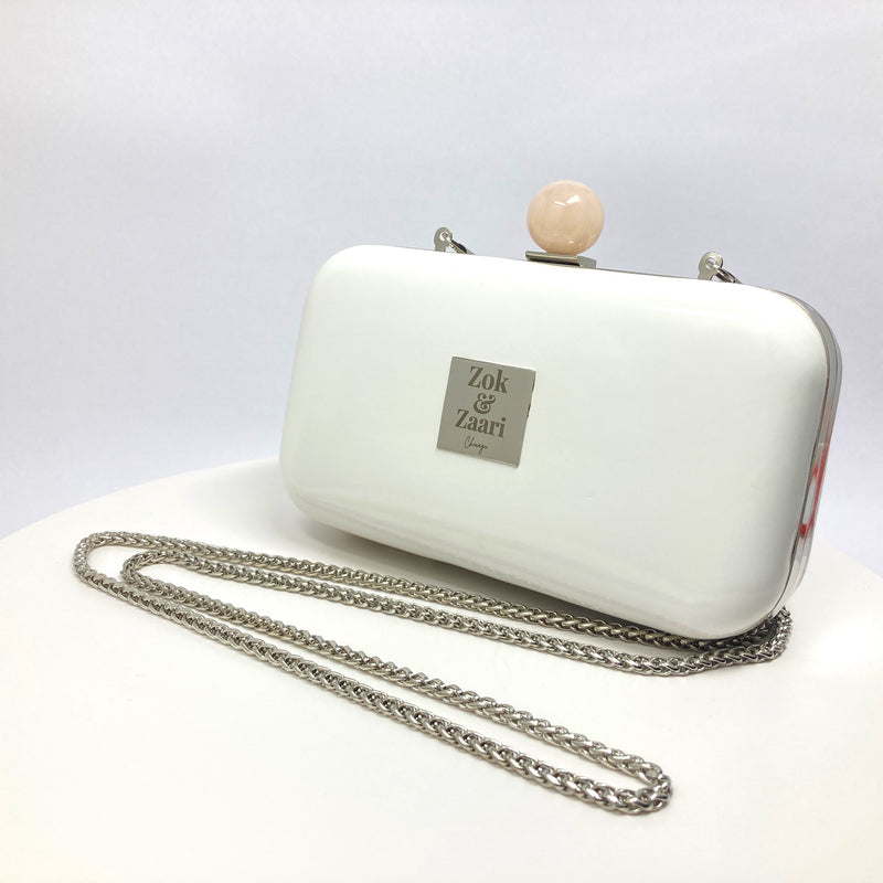 Zok and Zaari White Faux Leather Clutch Handbag