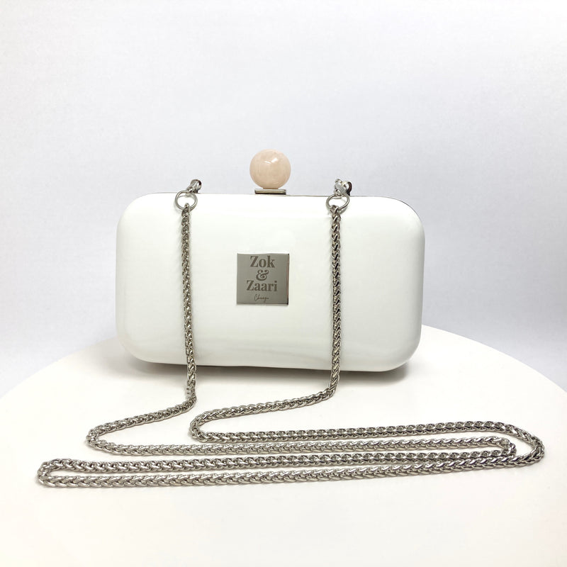 Zok and Zaari White Faux Leather Clutch Handbag