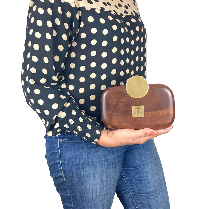 Round Edge Wooden Clutch Handbag