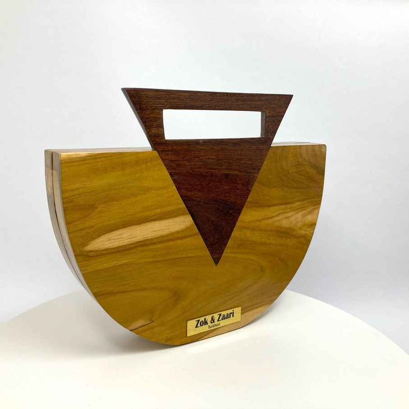 Tri Basket Wood Clutch Handbag