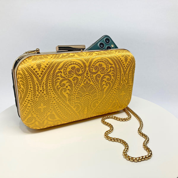Zok and Zaari Yellow Brocade Clutch Handbag