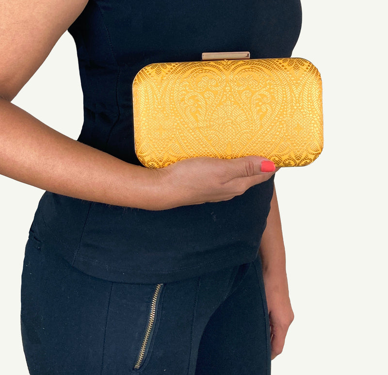 Zok and Zaari Yellow Brocade Clutch Handbag