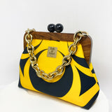 Zok and Zaar Yellow Digital Printed Handmade Handbag with gold wrist chain