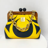 Zok and Zaar Yellow Digital Printed Handmade Handbag with gold wrist chain