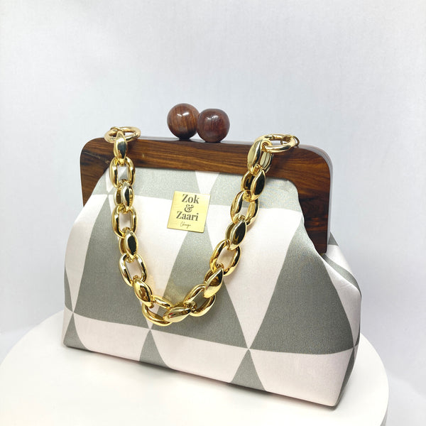 Zok and Zaar Yellow Digital Printed Handmade Handbag with gold wrist chain